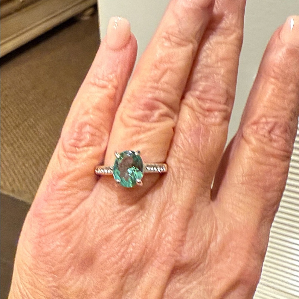 NEW‼️ Oval Apatite & White Topaz Sterling Ring, Size 5 1/2